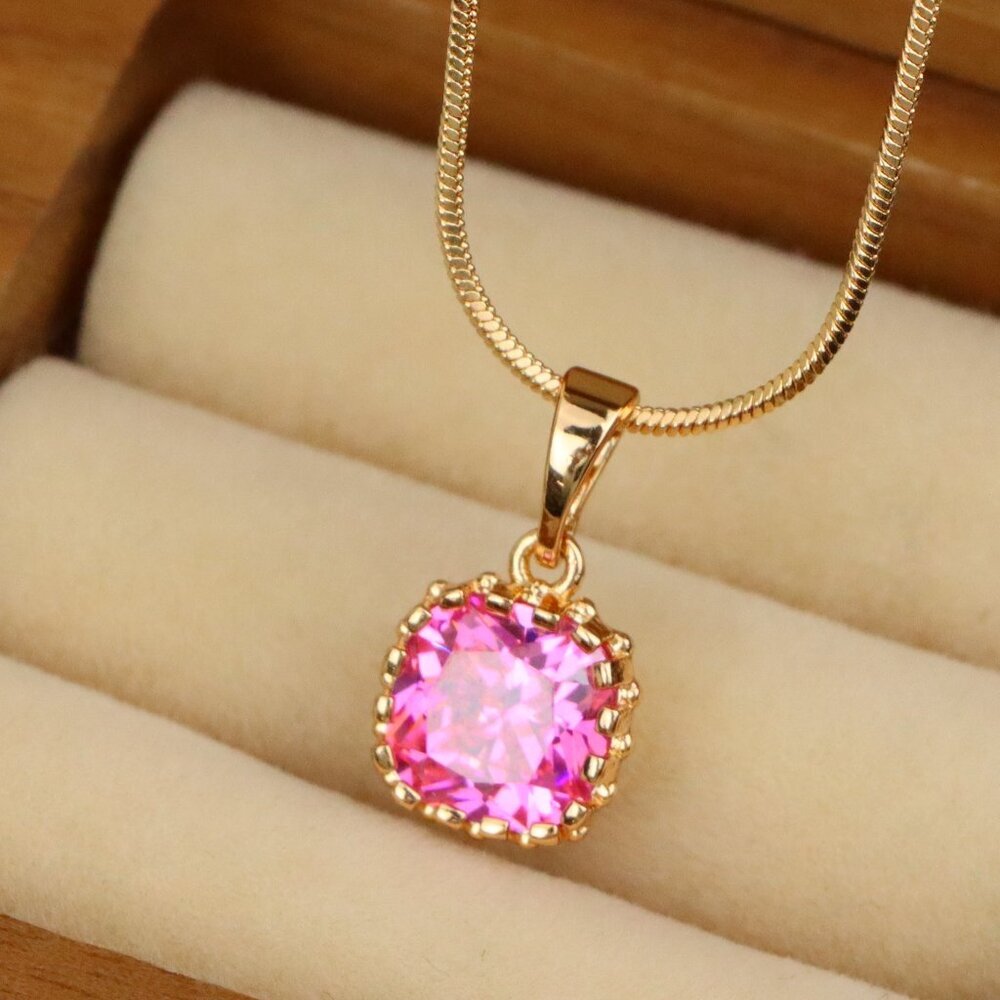 "Rose Gold Pendant with Pink Cushion-Cut Stone in Halo Setting, XPPT1485